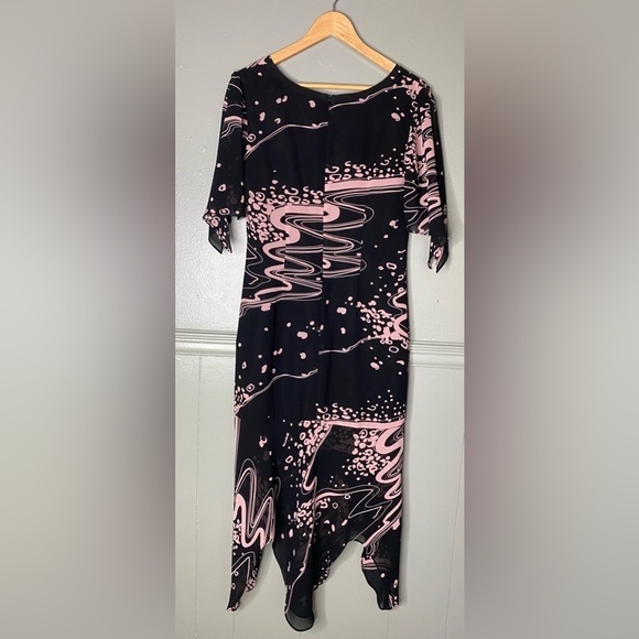 Clues Collections Dark Black Pink Geo design Fully Lined Womens size 6 Dress - Picture 1 of 12